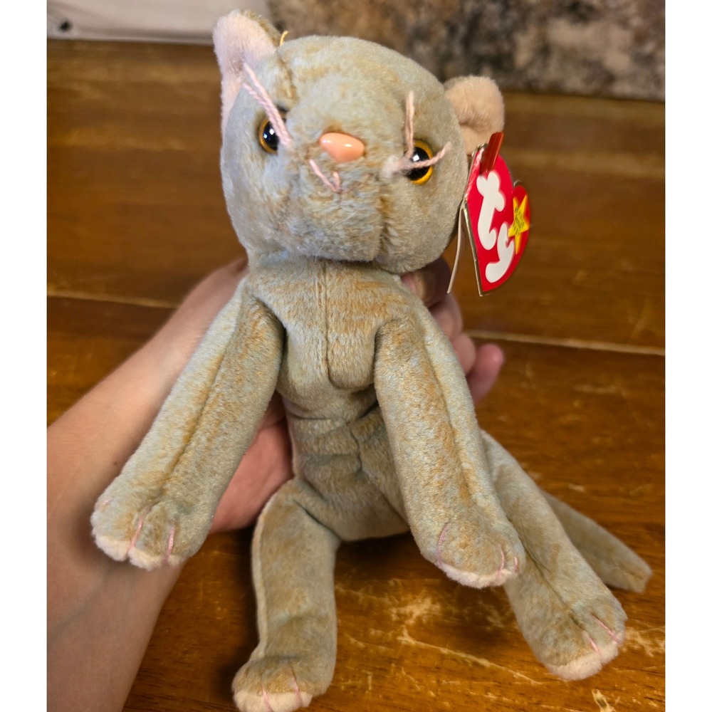 Ty Beanie Baby Scat the Cat Grey Tan Mottled Plush Stuffed Animal 1999 4237